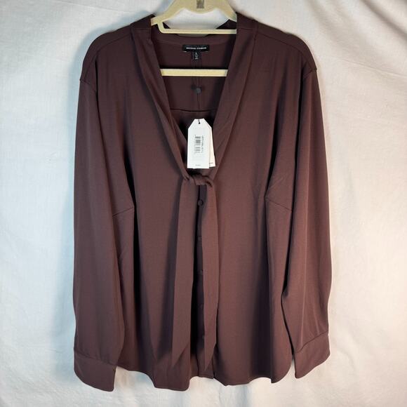 NWT Universal Standard Raisin Brown, Size 22-24 (Large), Tie-Front Button Up Top - Picture 1 of 10